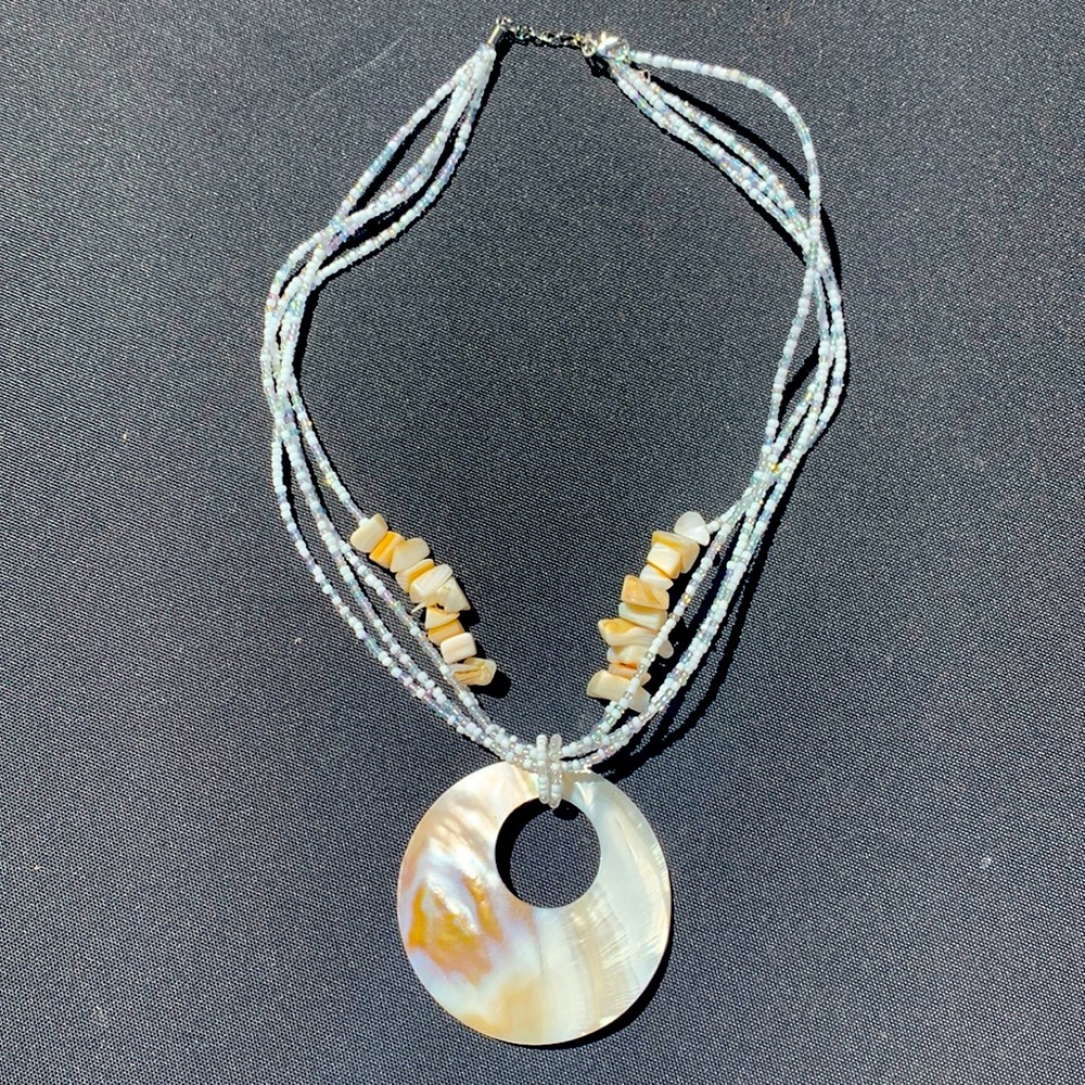 Shell Pendant with Shell and Beaded Necklace, like new. Approx 21”